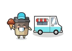Mascot cartoon of coffee cup with ice cream truck vector