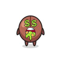 coffee bean character with an expression of crazy about money vector
