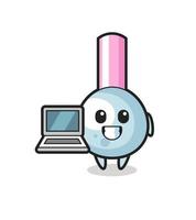 Mascot Illustration of cotton bud with a laptop vector