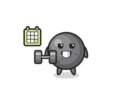 cannon ball mascot cartoon doing fitness with dumbbell vector