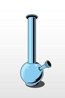 Glass bong for smoking. Plastic blue bong with green cannabis. vector