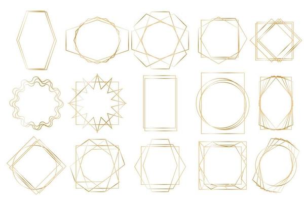 Luxury golden frames set. Collection of linear polygonal shapes