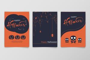 Halloween hand drawn invitation or greeting Cards set. vector