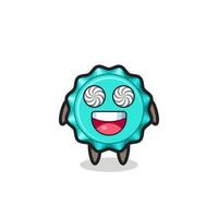 cute bottle cap character with hypnotized eyes vector