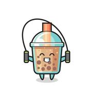 bubble tea character cartoon with skipping rope vector