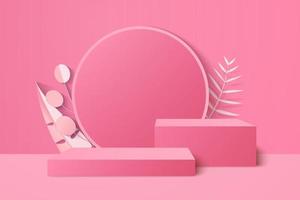 Representación rosa 3d con podio y escena de pared rosa mínima vector