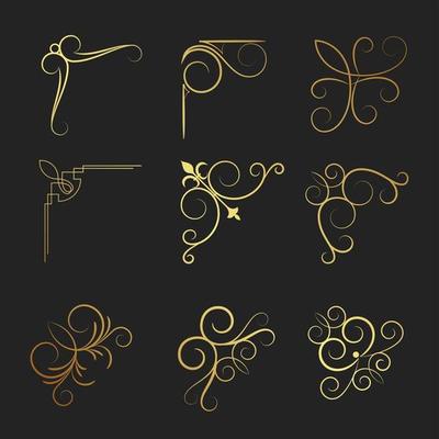 set of decorative hand drawn elements, frame with floral element