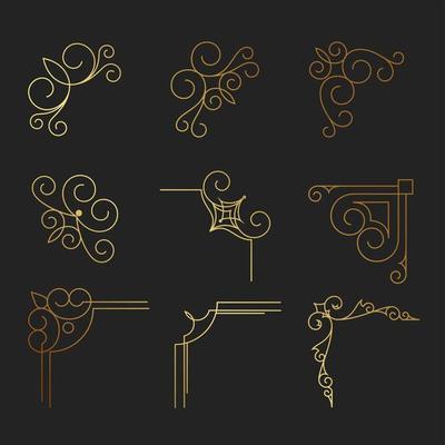 set of decorative hand drawn elements, frame with floral element