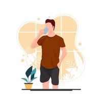 portrait of man is holding a cup of coffee, flat design concept, vector