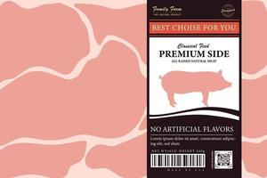 Envase de papel para carne con tapa de etiqueta. vector
