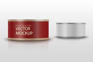 Low-profile realistic tuna can with label on white background. vector