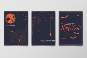 Halloween hand drawn invitation or greeting Cards set. vector