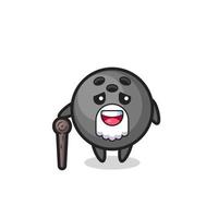 cute bowling ball grandpa is holding a stick vector