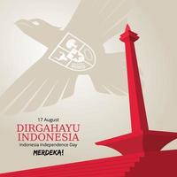 fondo del día de la independencia de indonesia con garuda voladora y monas vector