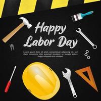 Labor day background with brush paint writing and many tools vector