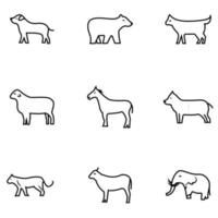 conjunto de iconos de animales estilo de línea vector