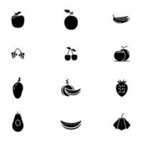 12 fruits icon set ouline style vector