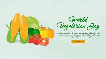 banner del día mundial del vegetariano con verduras y fondo de acuarela vector