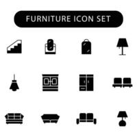 conjunto de iconos de muebles vector de estilo sólido