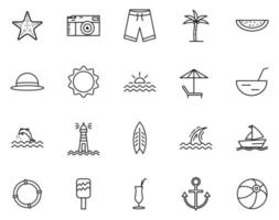Summer icon set with outline style vector