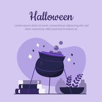 Happy halloween with witch cauldron illustration vector