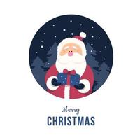 Santa claus holding a small gift box in flat design