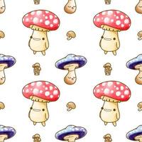 cute mushroom watercolor seamless pattern vector