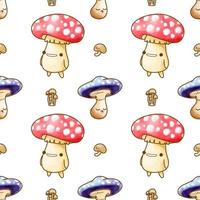 cute mushroom watercolor seamless pattern vector