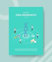 science dna research people scientist standing around spiral genome vector