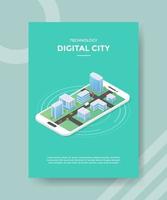 ciudad digital de tecnología que construye en el teléfono inteligente para la plantilla de pancartas vector
