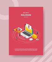 security malware people standing front laptop skull envelope vector