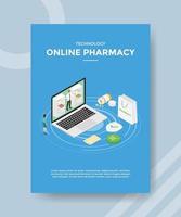 technology online pharmacy women standing near laptop pharmacist vector