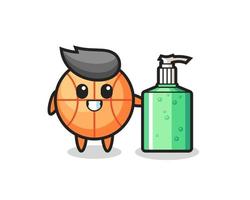 cute basketball cartoon with hand sanitizer vector