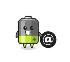 Cartoon Illustration of battery standing beside the At symbol vector