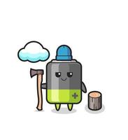 Character cartoon of battery as a woodcutter vector