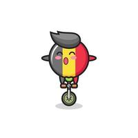 The cute belgium flag badge character is riding a circus bike vector