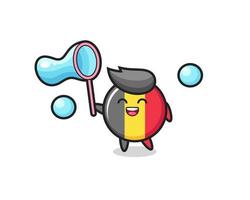 happy belgium flag badge cartoon playing soap bubble vector