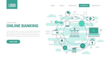 online banking concept with circle icon for website template vector