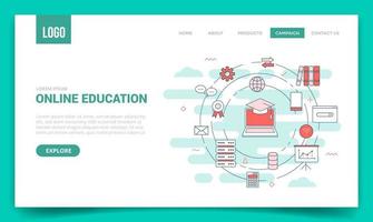 concepto de educación en línea con icono de círculo para plantilla de sitio web vector
