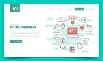 concepto de programación con icono de círculo para plantilla de sitio web vector