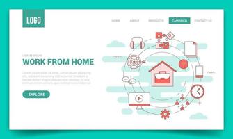 wfh concepto de trabajo desde casa con icono de círculo para sitio web vector