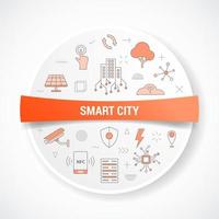 ciudad inteligente con concepto de icono con forma redonda o circular vector