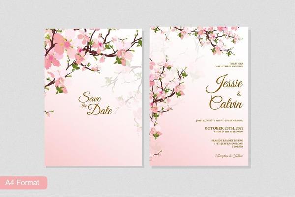 Wedding Invitation Template with Sakura Flower