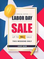 Labor day sale promotion banner template with American flag vector