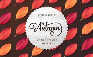 Autumn sale background layout decorate with leaves vector