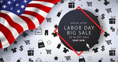 Labor day sale promotion banner template with American flag vector