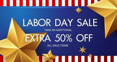 Labor day sale promotion banner template with American flag vector