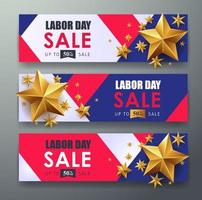 Plantilla de banner de promoción de venta del día del trabajo con bandera americana vector