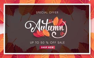 Autumn sale background layout decorate with leaves vector