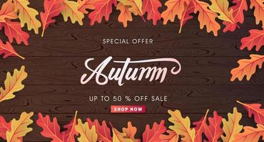 Autumn sale background layout decorate with leaves vector